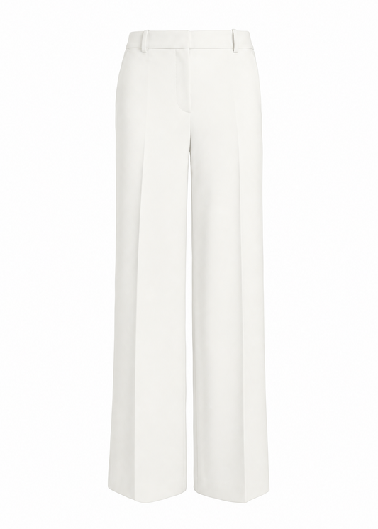 White wide-leg cropped trousers shown flat against a plain white background.