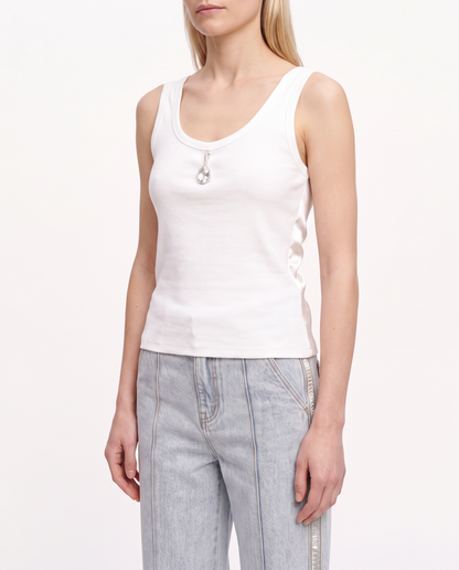 Jacques Wei White Water Droplet Pendant Knit Satin-Patched Top, view 4