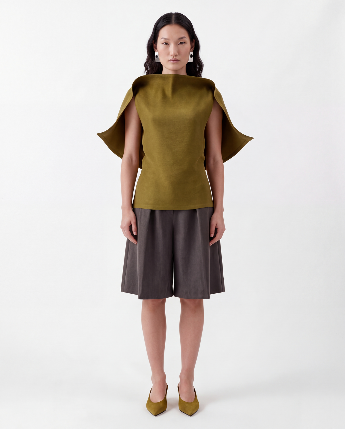 Longline Silk Draped Blouse in Green