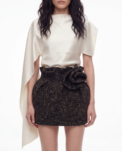 Flower-Detail Mini Skirt in Brown