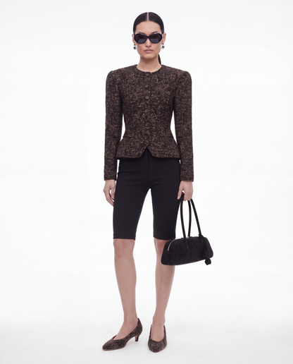 Fitted Bouclé Peplum Blazer in Brown