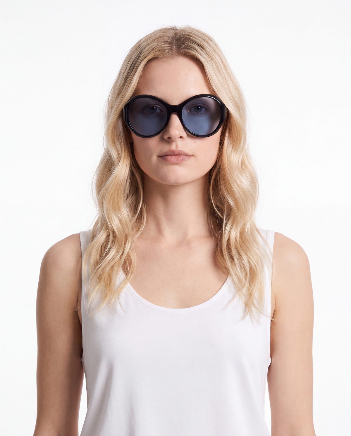 Big Round Sunglasses in Black with Blue Lenses