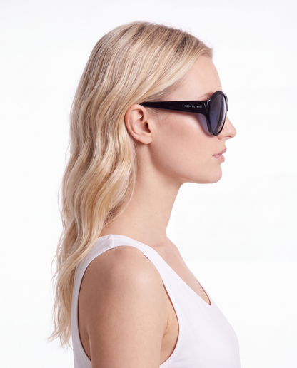 Big Round Sunglasses in Black with Blue Lenses