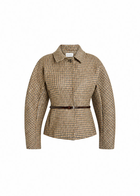 Tweed Check Peplum Jacket | Fantasia Beige