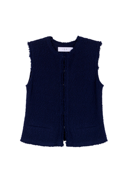 Navy blue sleeveless vest on a white background