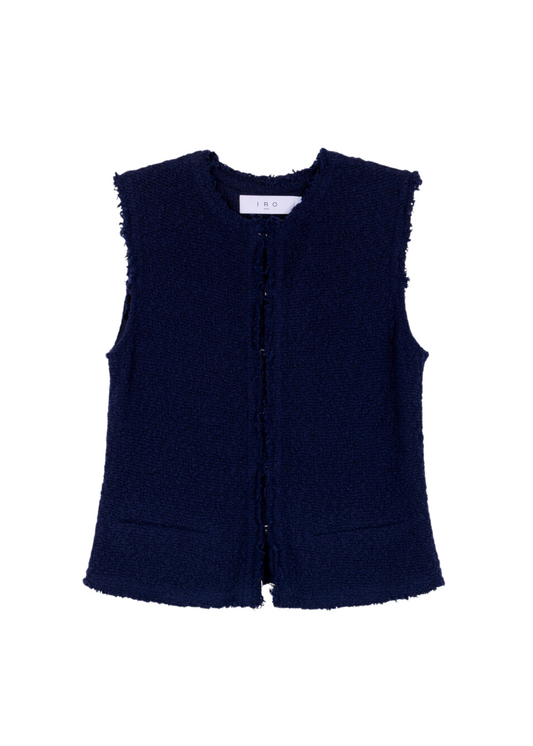 Navy blue sleeveless vest on a white background