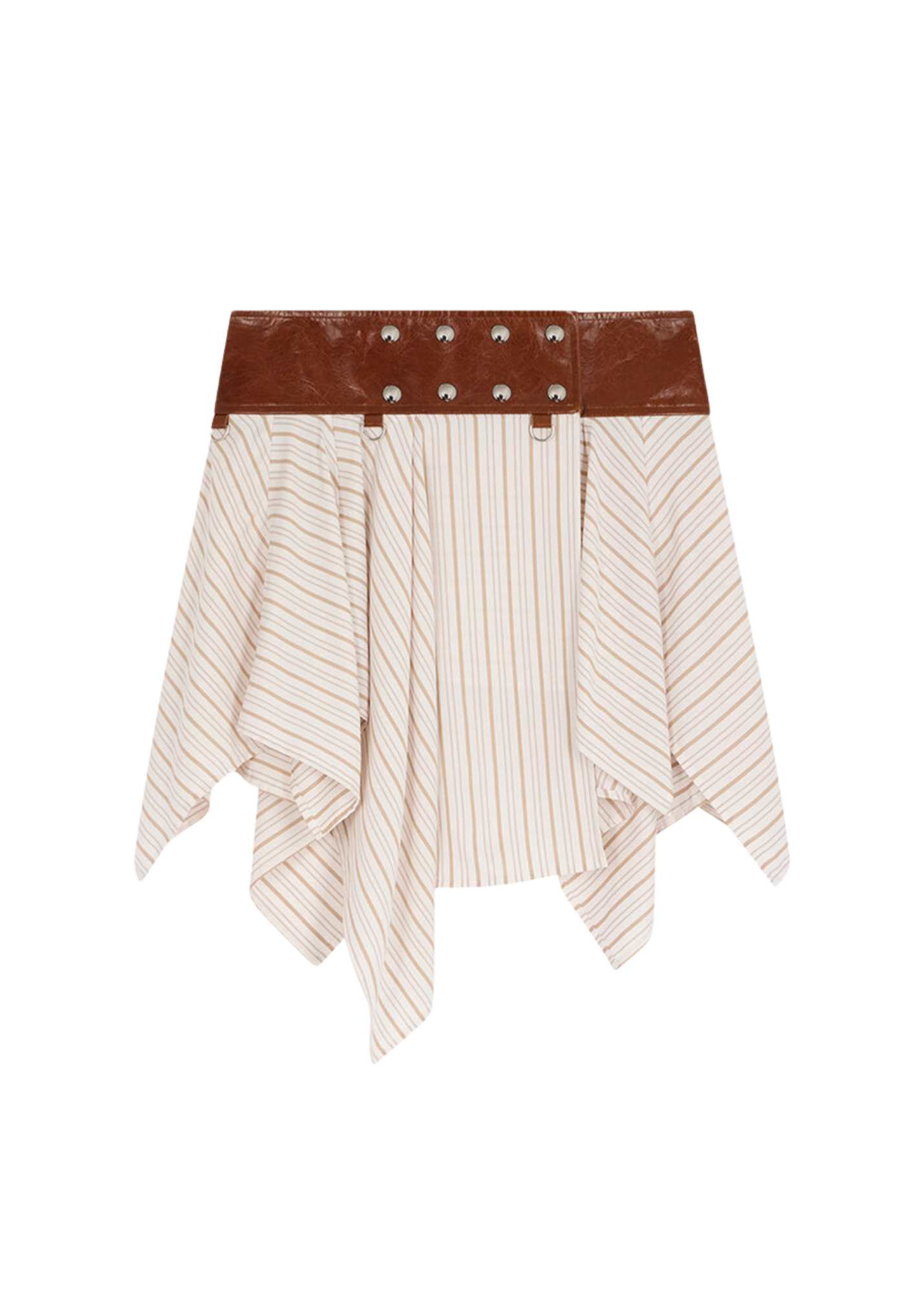 Skirt with a brown belt and button details on a white background