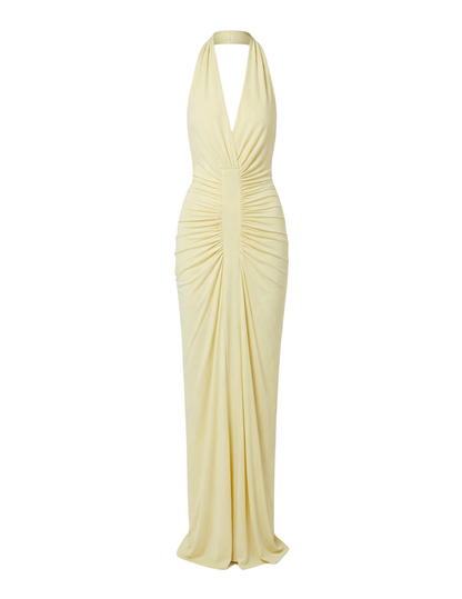 The 'Venus' Gathered Cupro Dress | Lemon