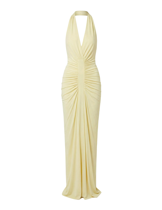 The 'Venus' Gathered Cupro Dress | Lemon