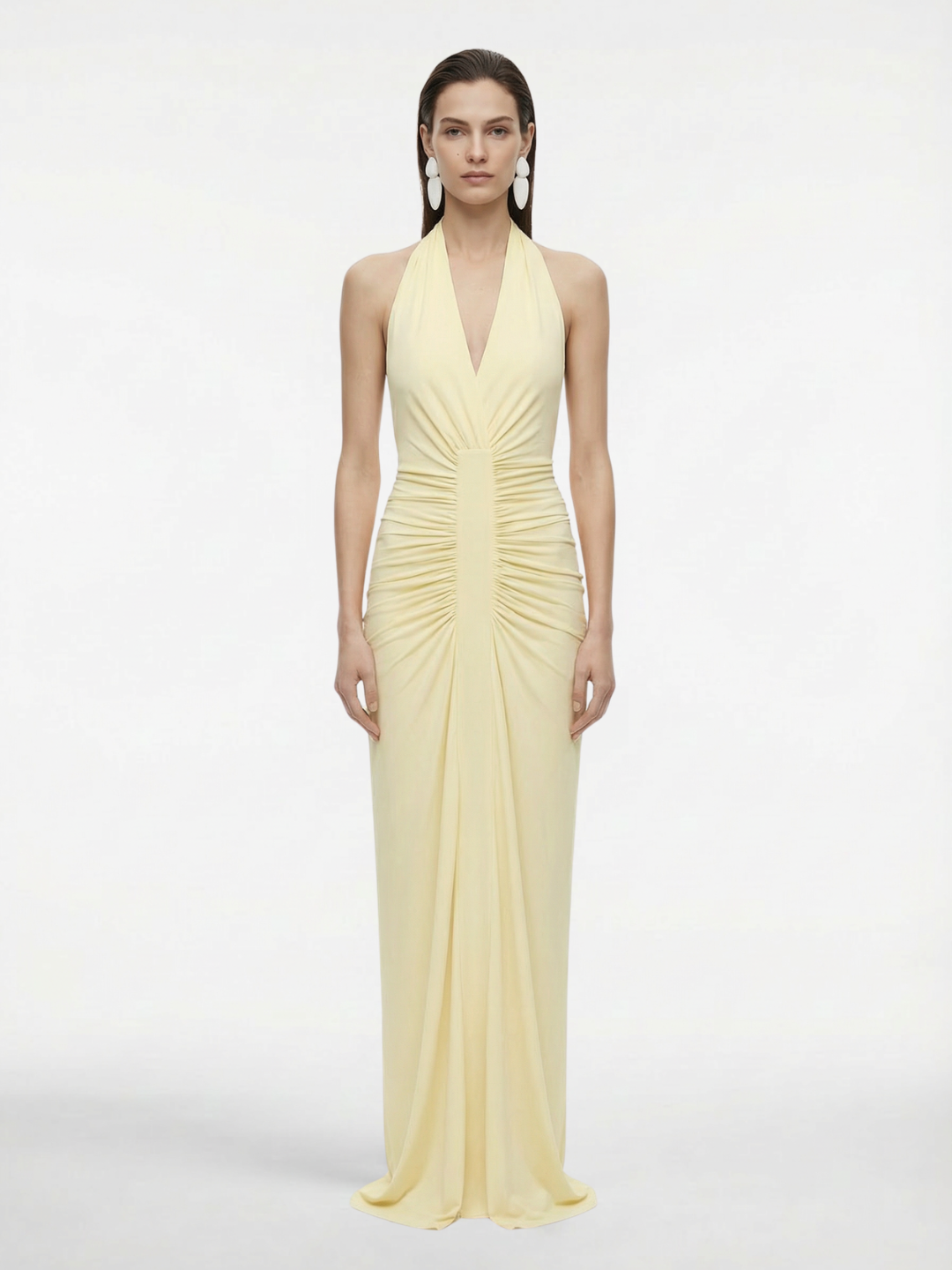 The 'Venus' Gathered Cupro Dress | Lemon