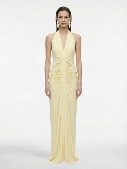 The 'Venus' Gathered Cupro Dress | Lemon
